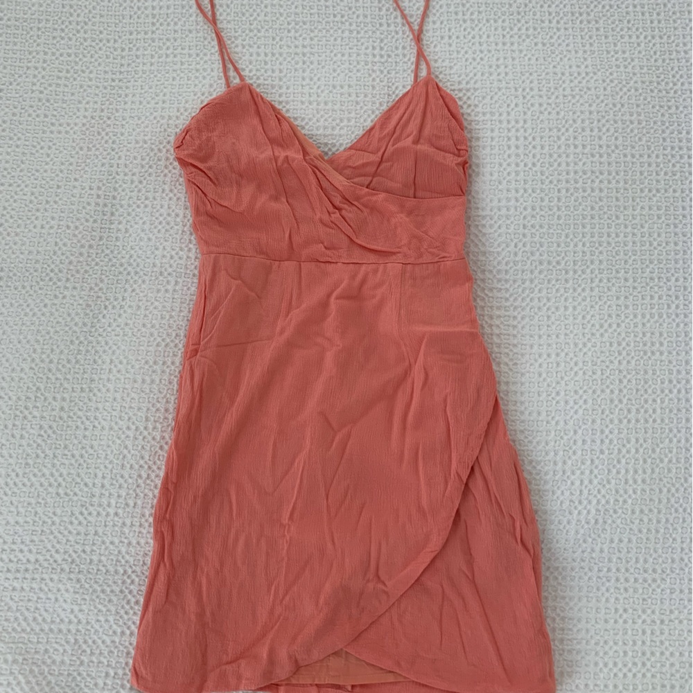 Super Down Coral Wrap Dress